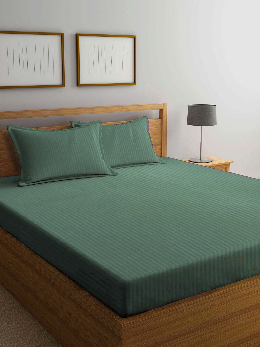 KLOTTHE Green Striped 210 TC Bedsheet with Pillow Covers - Distacart