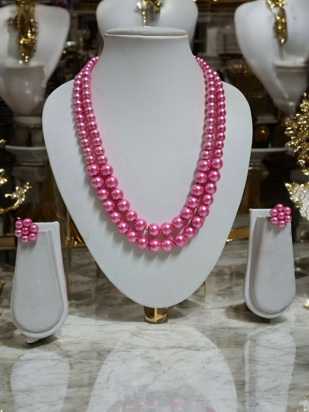 Inhanns Everyday Workwear Pearl Set (Double Layered Pearls) - Pink