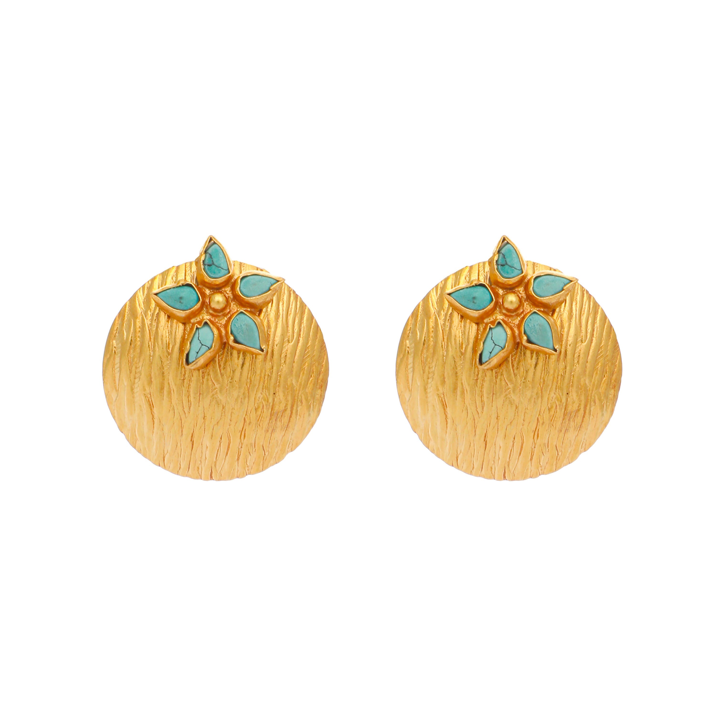 Nuyug 22K Gold-Plated Turquoise Flower Stud Earrings - Distacart
