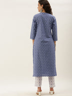 Sangria Women White Ethnic Motifs Printed Panelled Pure Cotton Kurta with Trousers