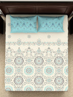 SPACES Reagalis Cream Ethnic Motifs 140 TC Cotton Queen Bedsheet & 2 Pillow Covers