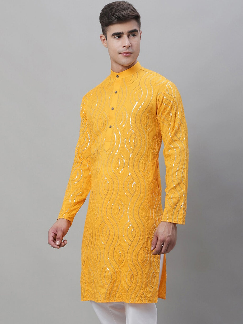 Sojanya Ethnic Motifs Embroidered Sequinned Pure Cotton Kurta