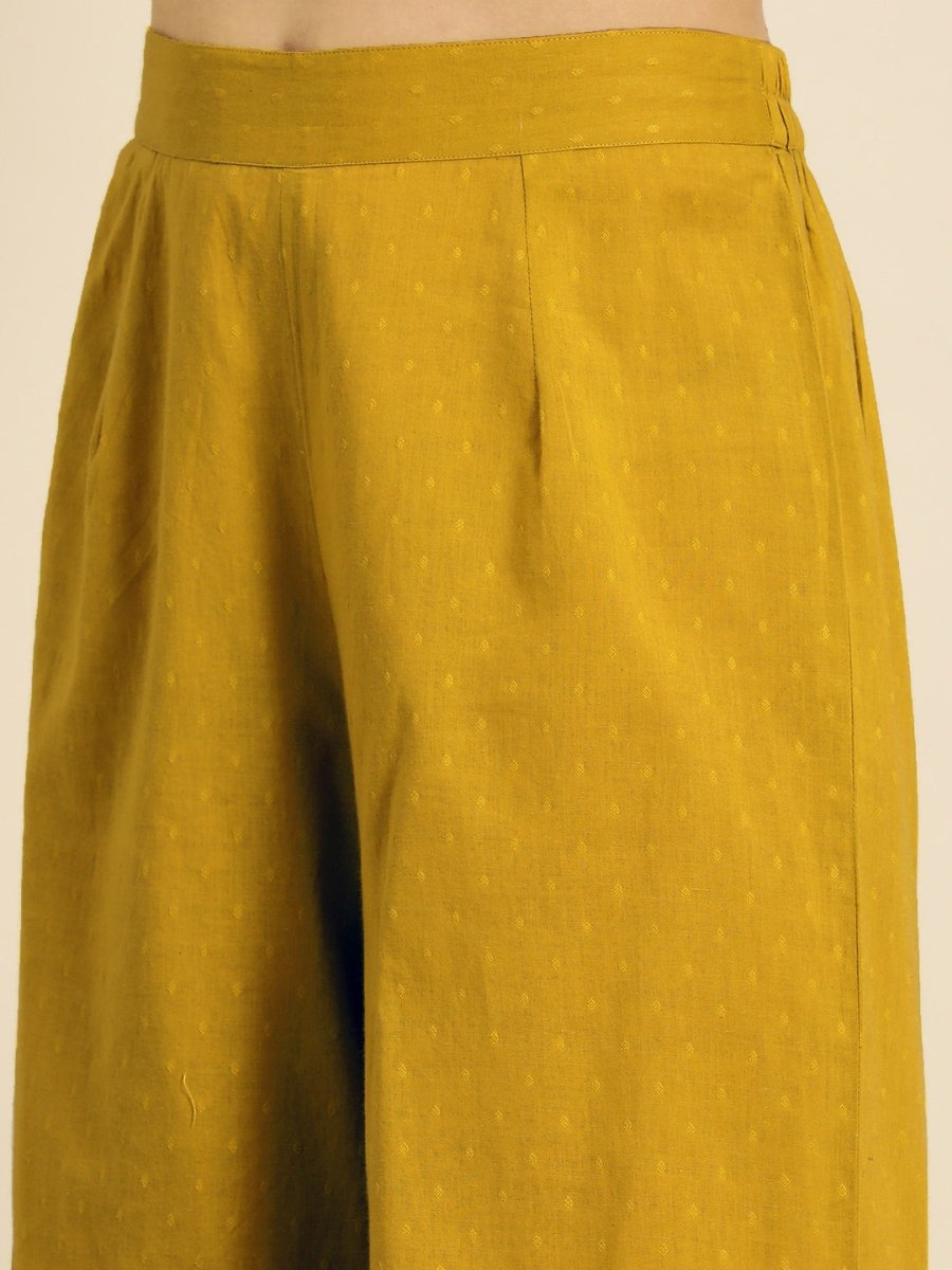 All About You Women Mustard Yellow Self Design Pure Cotton A-Line Kurta with Palazzos