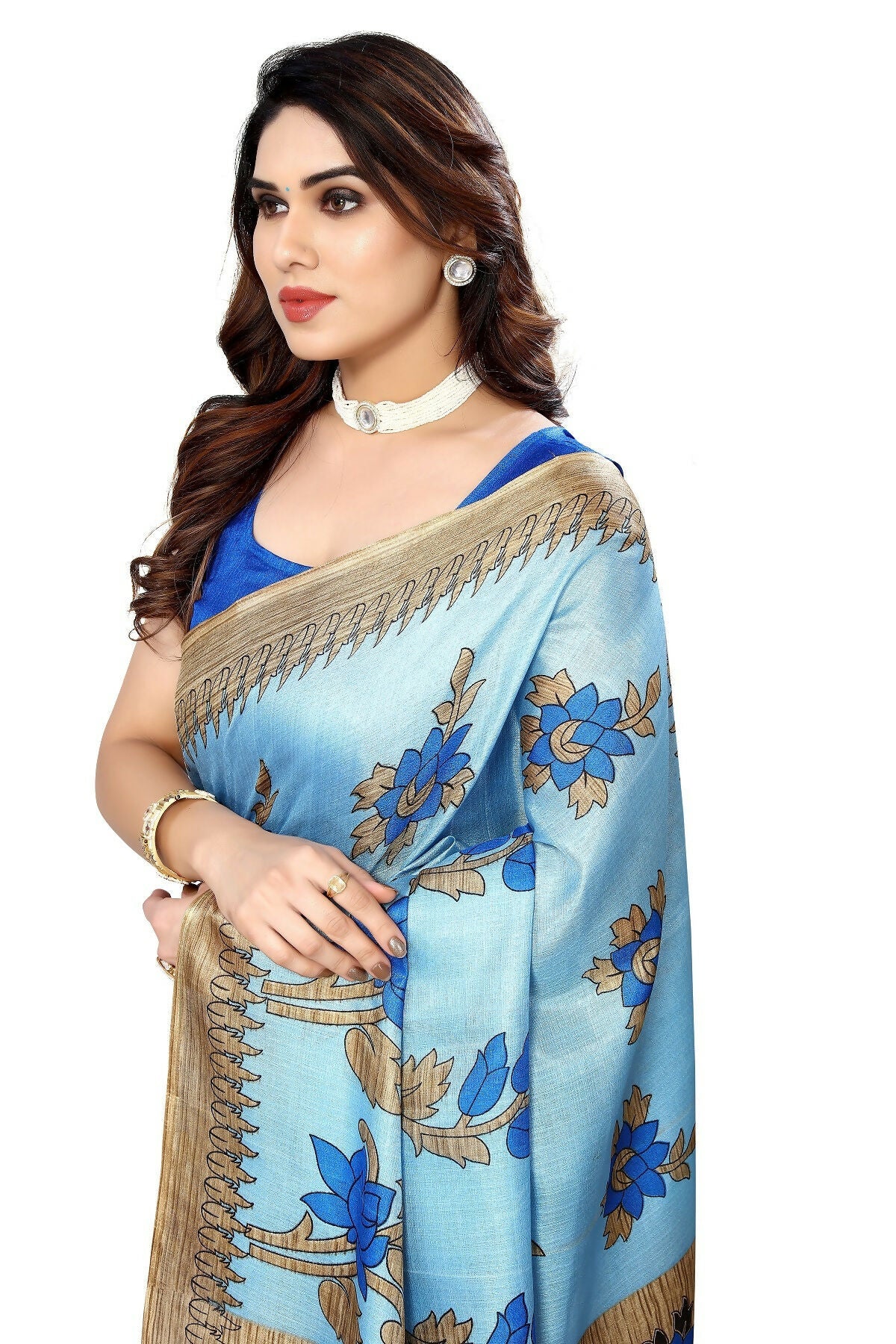 Vamika blue Printed Art Silk Saree