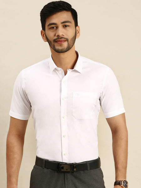 Ramraj Cotton Mens Half Sleeve Formal 100 % Cotton White Shirt