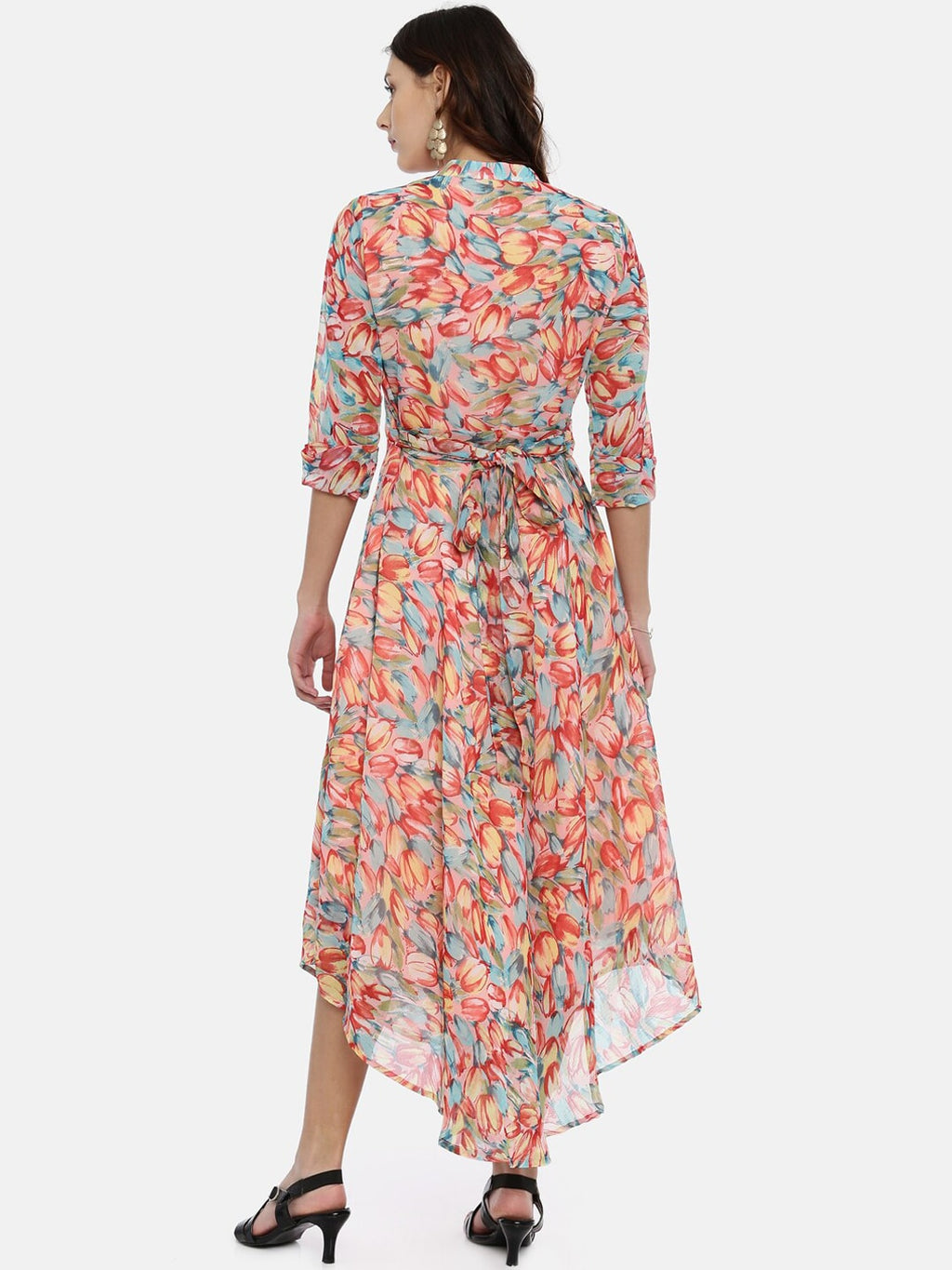 Souchii Multicoloured Floral Print Fit & Flare Asymmetric Dress - Distacart