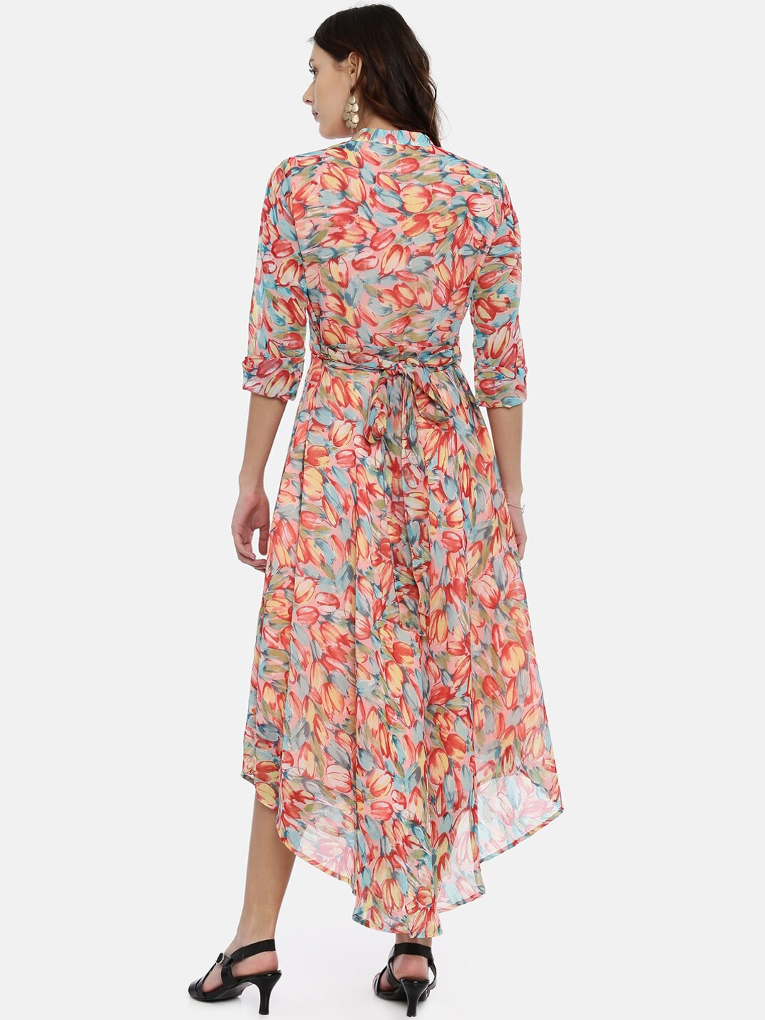 Souchii Multicoloured Floral Print Fit & Flare Asymmetric Dress - Distacart