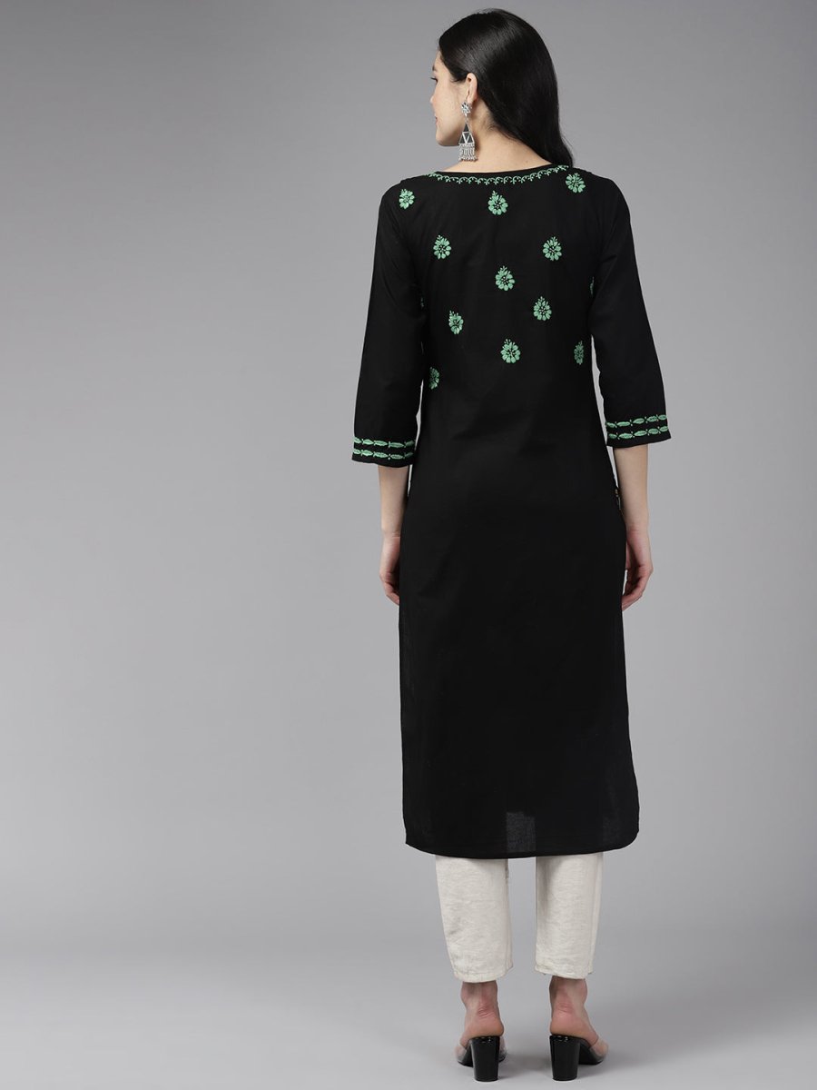 ADA Women Ethnic Motifs Embroidered Cotton Chikankari Floral Kurta