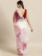 Tikhi Imli White & Pink Organza Printed Saree - Distacart