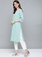 HERE&NOW Women Green & White Bandhani Print Straight Kurta