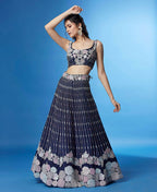 House of Panchhi Navy Blue Color Georgette Multi-Sequins Work Lehenga