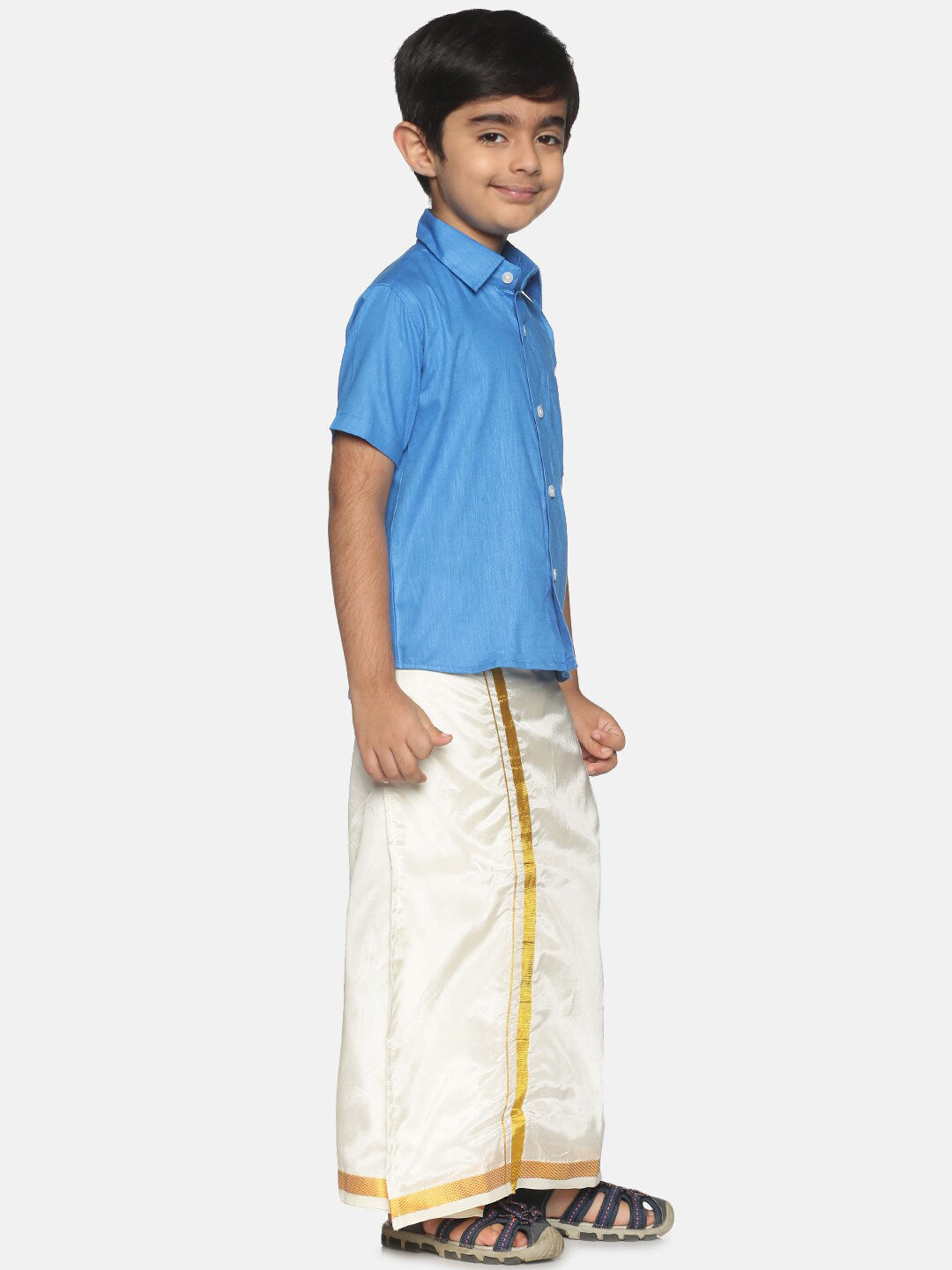 Sethukrishna Blue & White Shirt with Dhoti For Boys