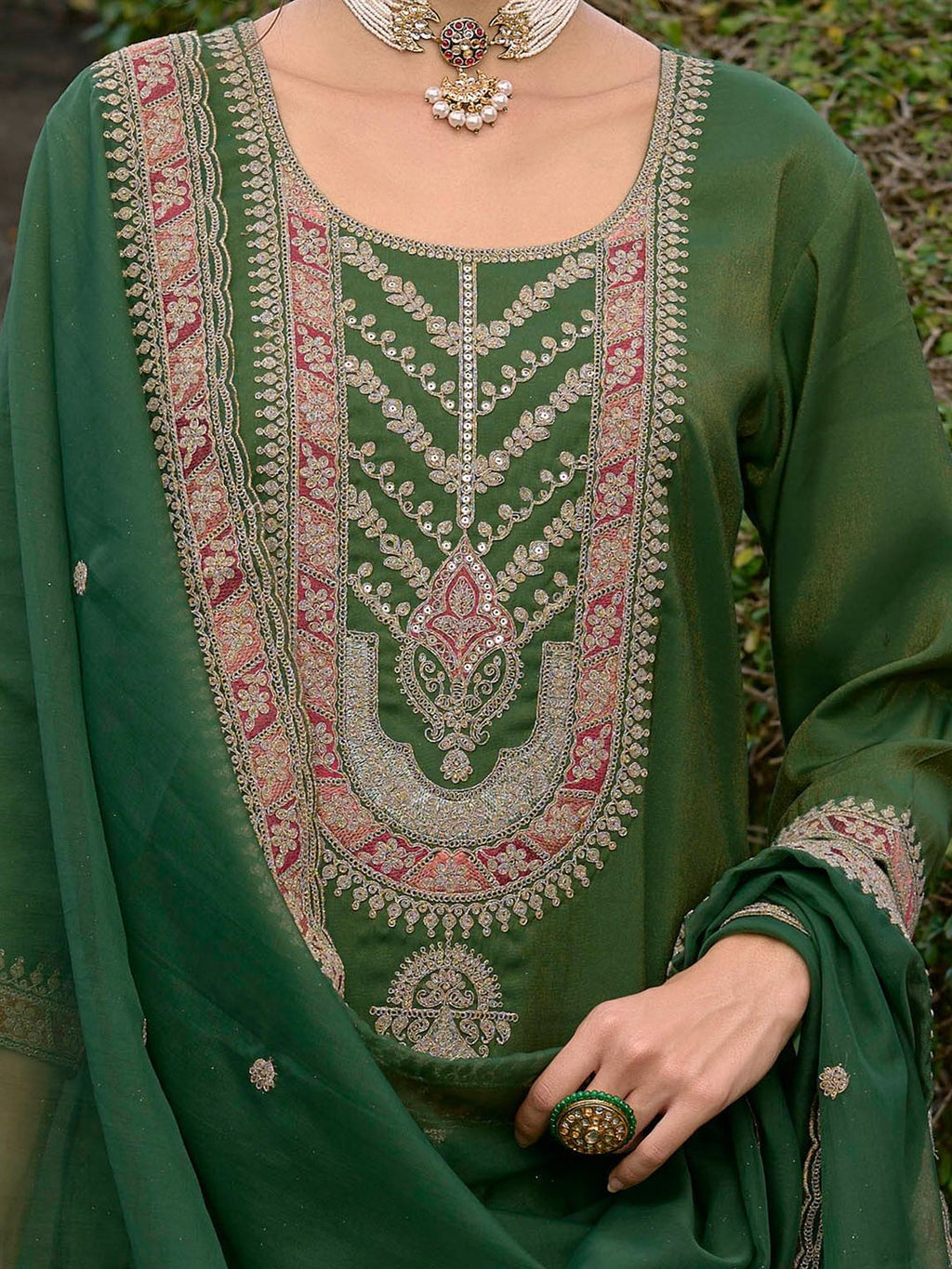 Indo Era Ethnic Motifs Yoke Design Straight Kurta with Trousers & Dupatta - Distacart