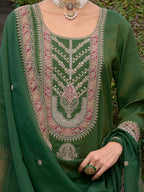 Indo Era Ethnic Motifs Yoke Design Straight Kurta with Trousers & Dupatta - Distacart