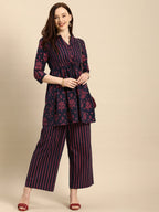All About You Women Blue & Pink Bandhani Printed Pleated Kurti with Palazzos