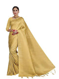 Vardha Women's Beige Color Kanchipuram Raw Silk Saree with Unstitched Blouse Piece