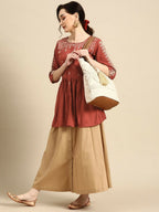 Women's Rust Viscose blend Embroidered Short Top - Marina