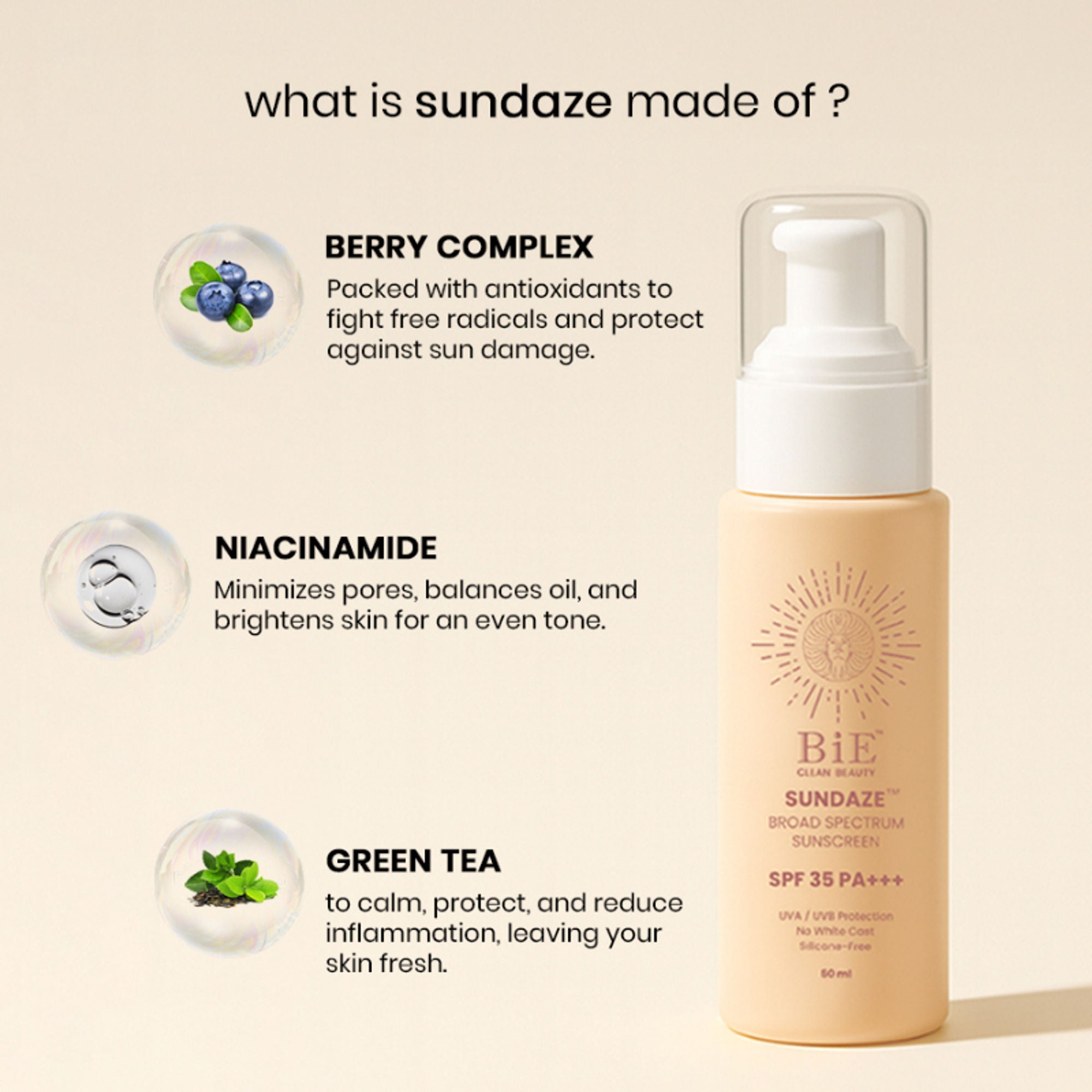 BiE Sundaze Natural Sunscreen SPF 35 PA+++ with Niacinamide