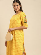 All About You Women Yellow Printed Kurta with Palazzos