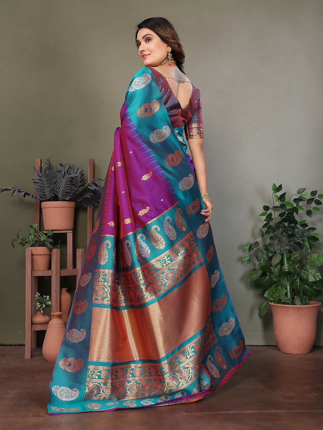 Joban Fashion Banarasi Purple Butti Soft Silk Saree - Distacart