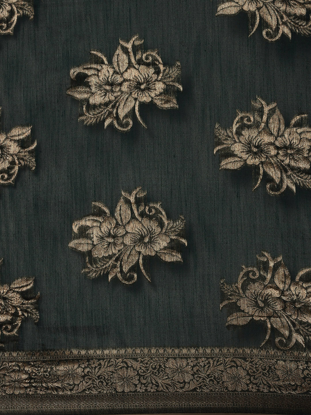 Saree Mall Green Floral Linen Blend Banarasi Saree - Distacart