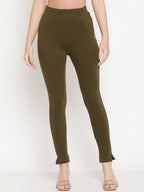 TAG 7 Women Olive Green Solid Ankle-Length Leggings