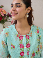 Indo Era Women Floral Embroidered Thread Work Linen Kurta with Trousers & With Dupatta - Distacart