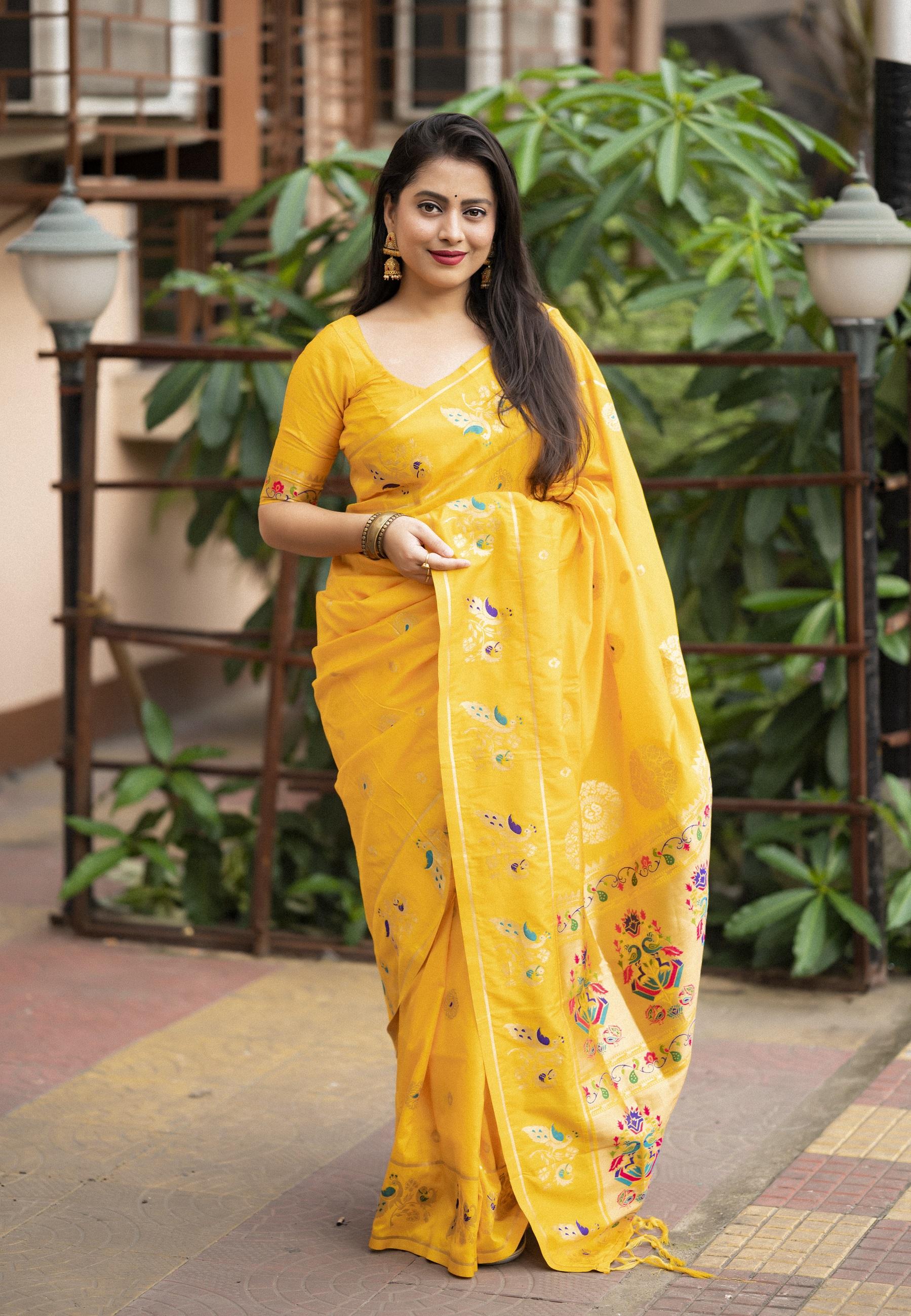 Yellow Pure Silk Woven Design Saree with Unstitched Blouse - A2M