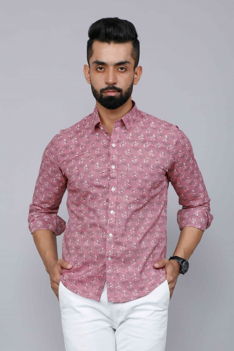 Miravan Men's Pink Spread Collar Floral Print Casual Shirt