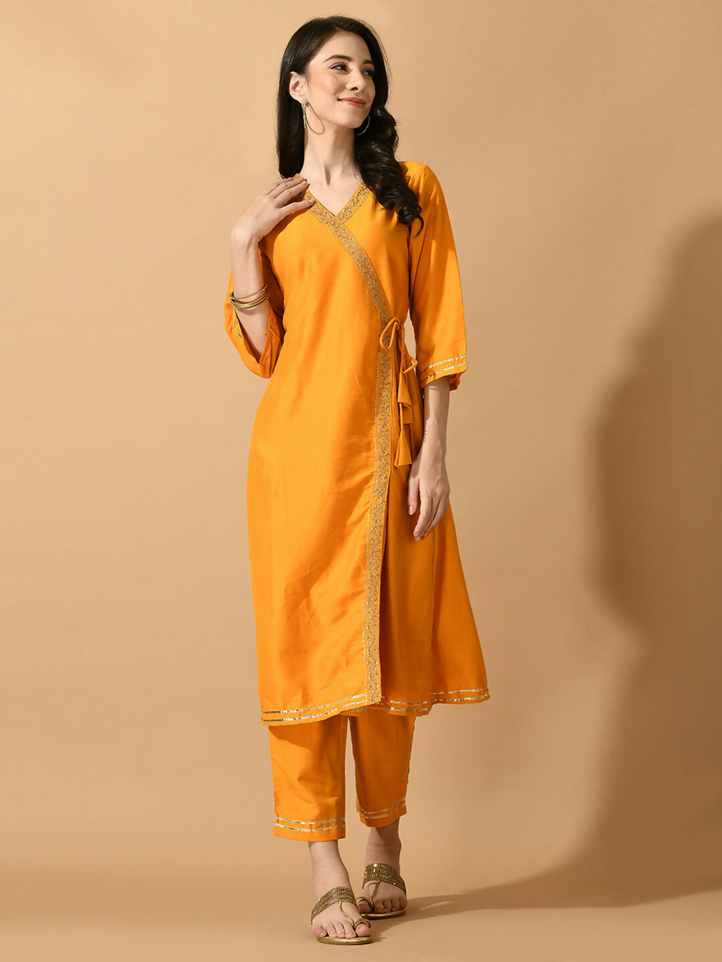 Myshka Women's Yellow Solid Party Kurta Sets