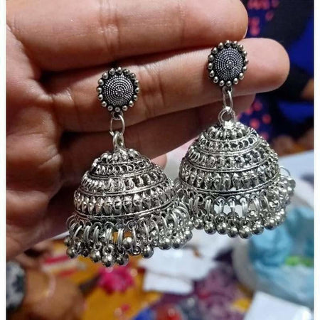 MS Fashion India Round Shape With Silver Hanging Jhumkas