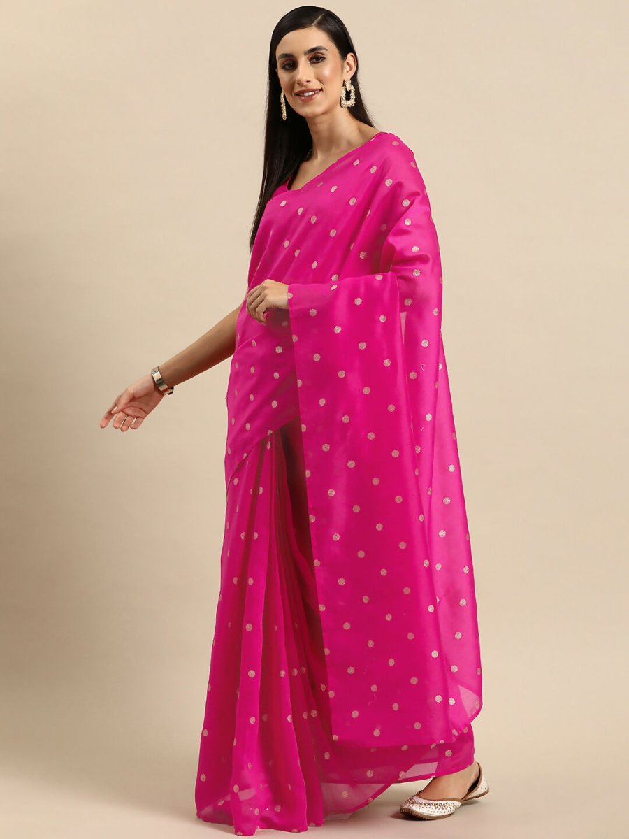 Ahalyaa Women's Traditional Semi Stitch Saree - Fuchsia