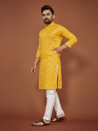 Anaita Yellow Embroidered Cotton Straight Kurta