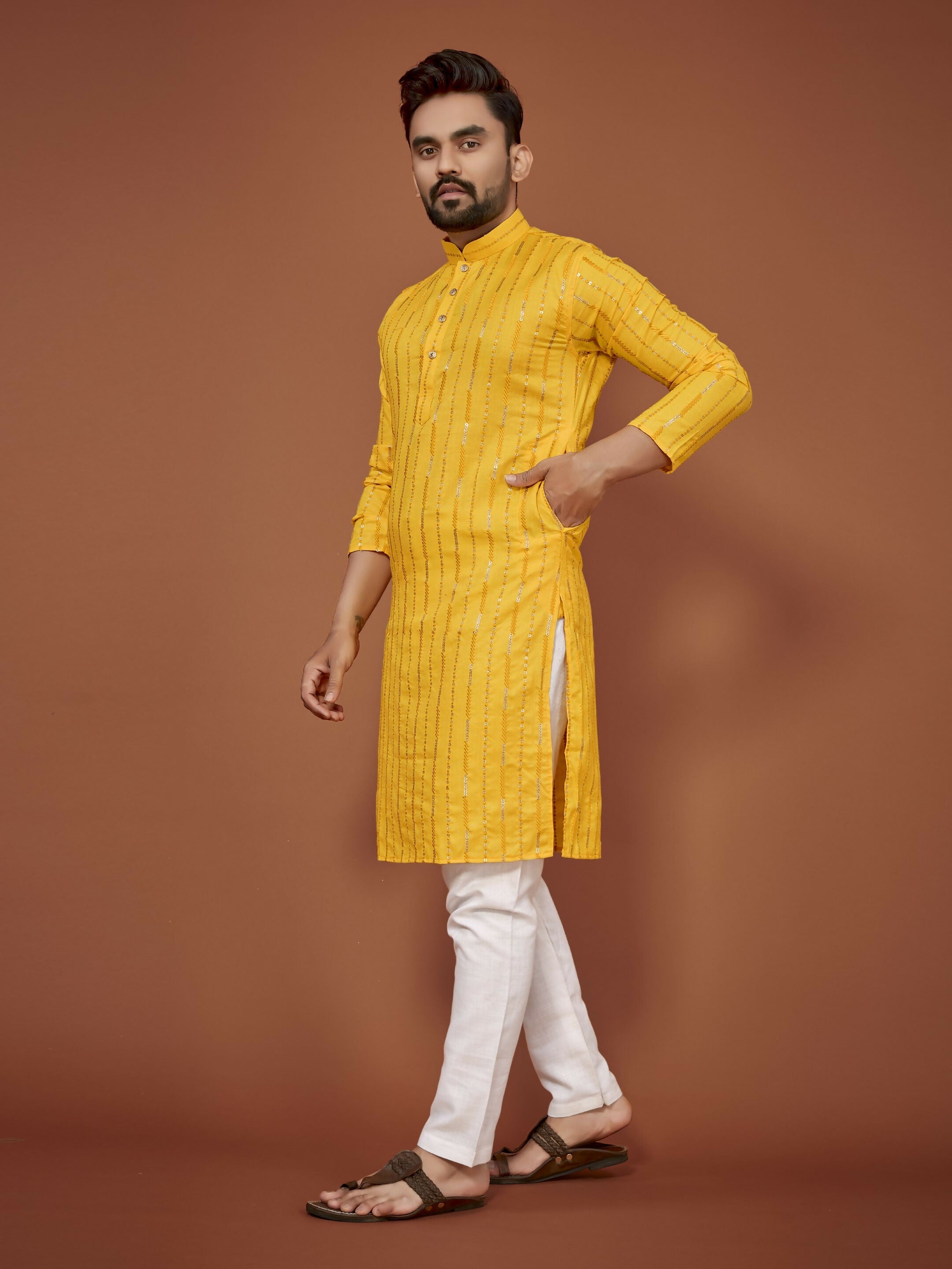 Anaita Yellow Embroidered Cotton Straight Kurta
