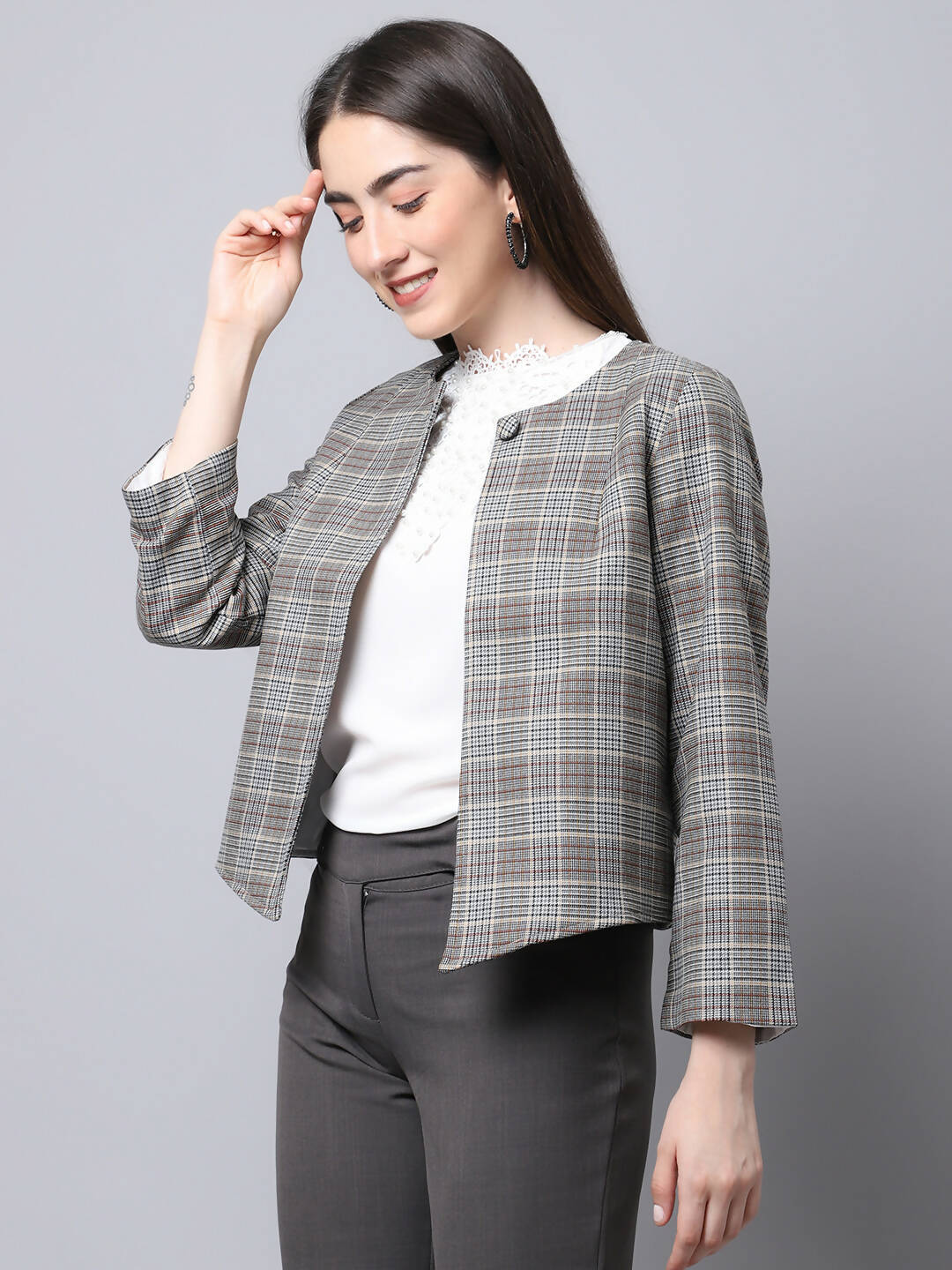 Even Apparels Brown Polywool Open Front Statement Women's Jacket - Distacart