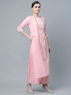 Ahalyaa Women's Baby Pink Pure Cotton Printed Kurta Palazzo Set