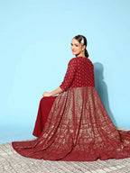 Ahalyaa Women Beautiful Maroon Crepe Brocade Ethnic Dress - Distacart