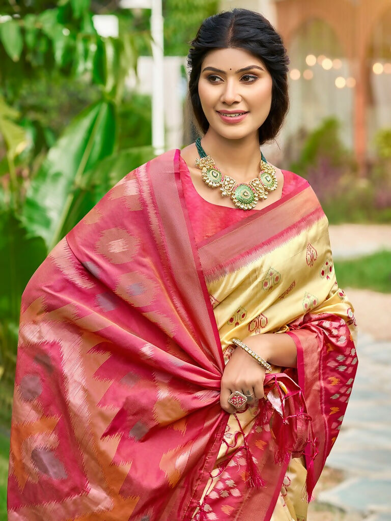Shree Shyam Fashion Cream Soft Silk Saree - Distacart