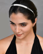VOJ Silver Plated Pearl Studded Double Layer Hairband