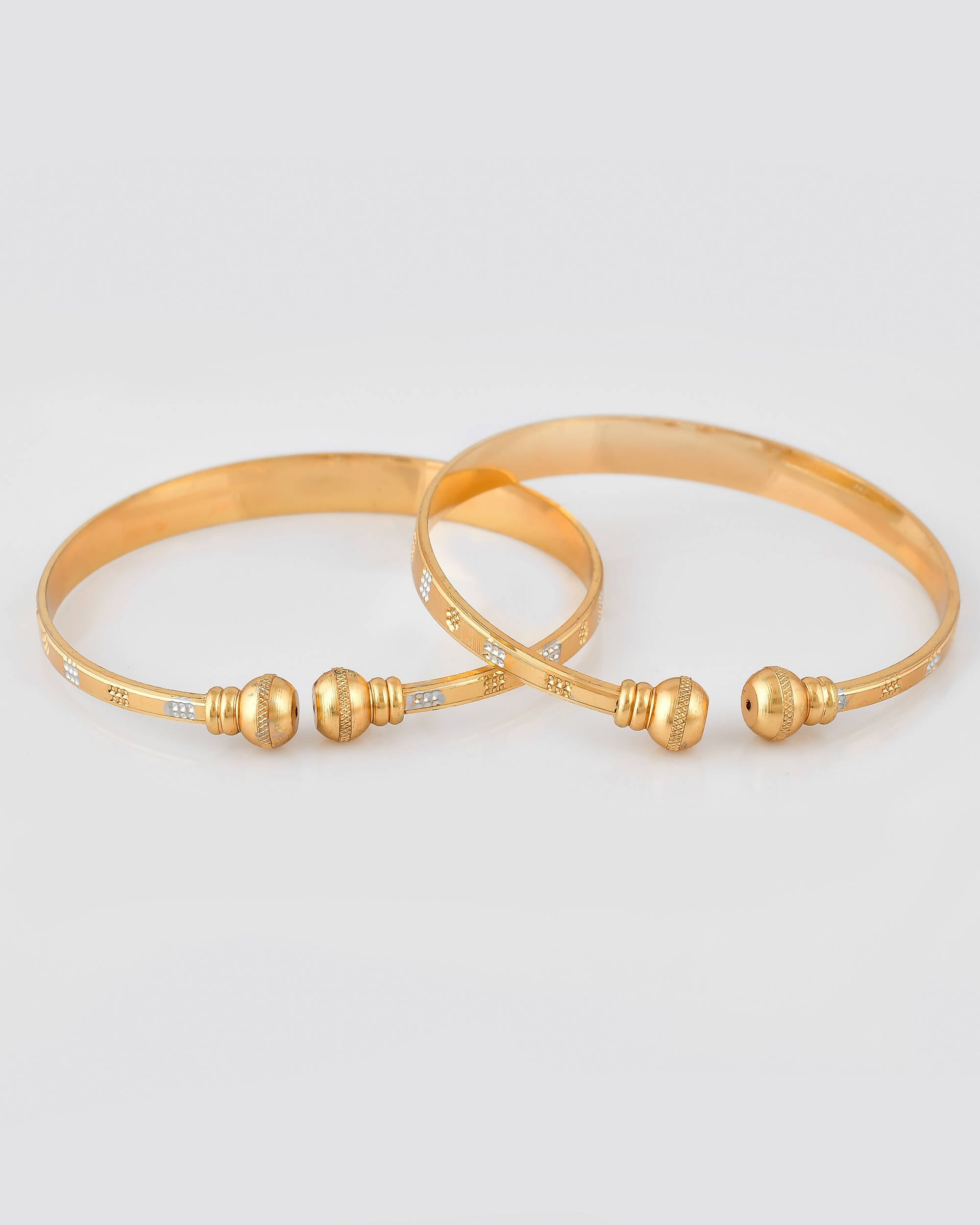 VOJ Stainless Steel Beads Gold-plated Bangle Set (Pack of 2) - Distacart