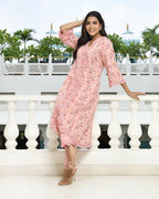 Vaasva Women's Peach Cotton Printed Kurta Pant Set