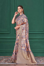 Purple Tussar Silk Jacquard Abstract Digital Print Saree with Unstitched Blouse - Mohira