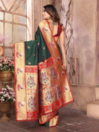 Joban Fashion Paithani Dark Green Woven Soft Silk Saree - Distacart