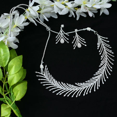 Mominos Fashion Johar Kamal Silver-Plated American Diamond White Choker Set