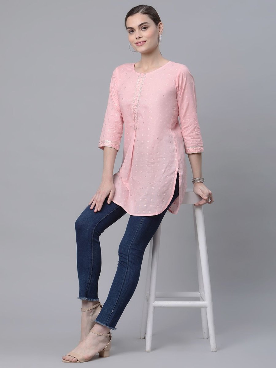Ahalyaa Women Baby Pink Beautiful Pure Cotton Printed Tunic - Distacart
