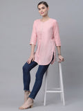 Ahalyaa Women Baby Pink Beautiful Pure Cotton Printed Tunic - Distacart