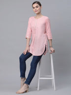Ahalyaa Women Baby Pink Beautiful Pure Cotton Printed Tunic - Distacart
