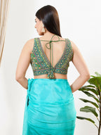 Joban Fashion Green Multi Georgette Padded Blouse With V Neck Sleeveless - Distacart