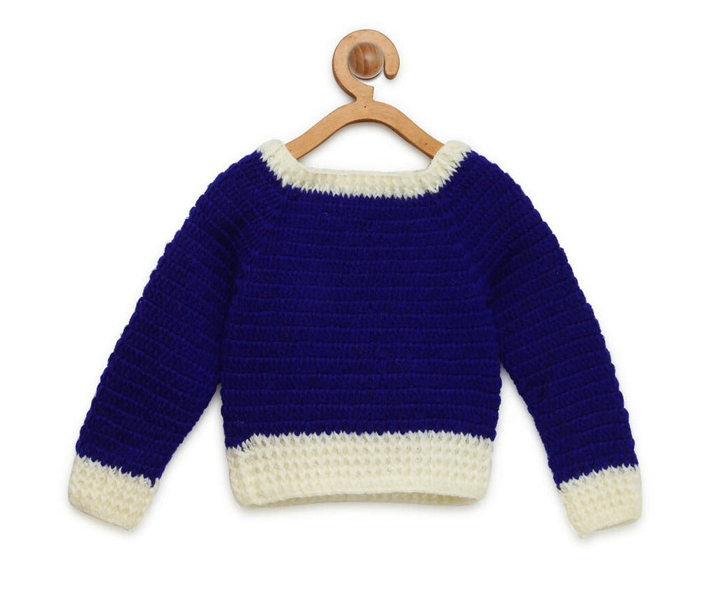 Chutput Kids Blue Coloured Solid Pullover with Peacock Applique Detail