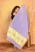 Very Much Indian Handloom Pure Cotton Paithani Dupatta - Lavender
